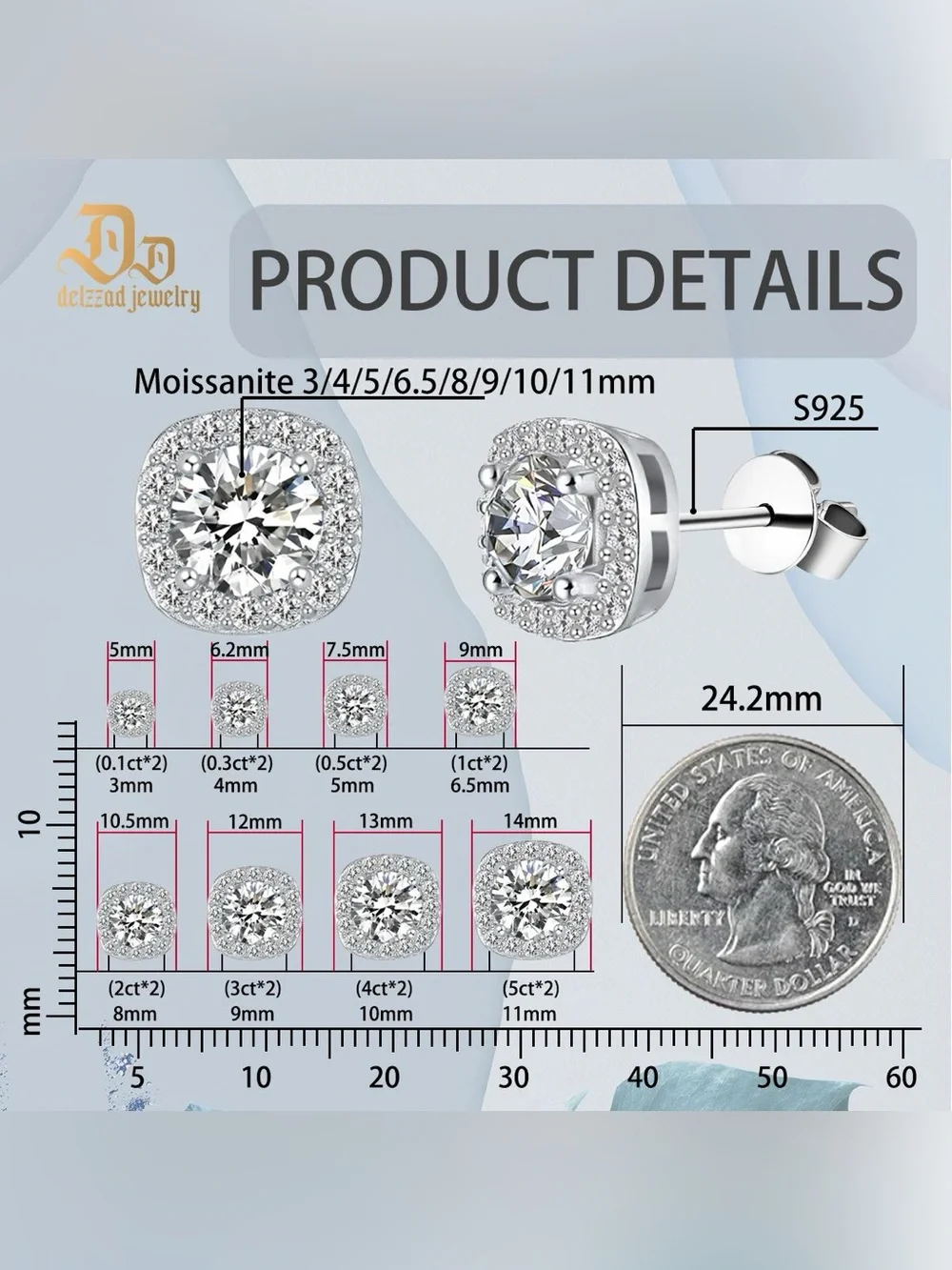 S925 Sterling Silver MOISSANITE 1ct Halo Stud Earrings